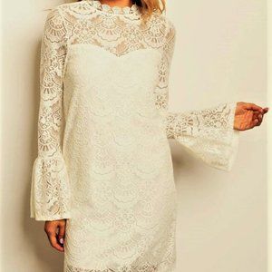 Dress Lace SMALL Cream color Long Sleeve Special Occasion Holiday Wedding